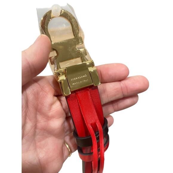 Salvatore Ferragamo Womens Adjustable Reversible Leather Belt Black Red Gold - Picture 5 of 6